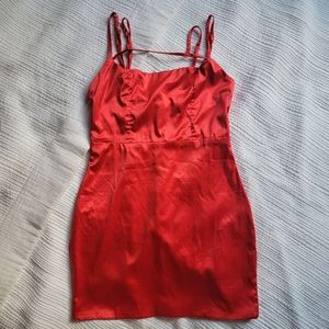 LUXXEL Red Satin Strappy Mini Dress